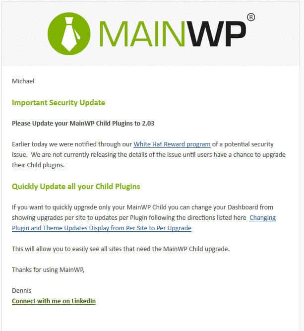MainWP Update Mail